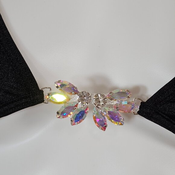 NWT Escante Rhinestone Jewel Black Triangle Bra One Size Dancewear Clubwear - Picture 3 of 8